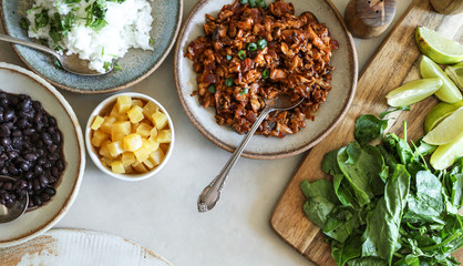 Homemade vegan taco ingredients on the table