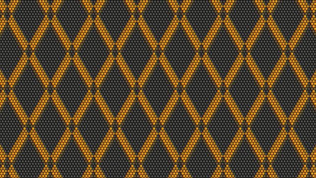 Abstract seamless motion background. Gray shapes like a bee honeycomb and yellow or gold wave moving over the cells. Loop able video.