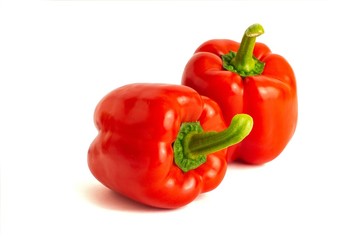 Two sweet bell peppers isolated on white background cutout