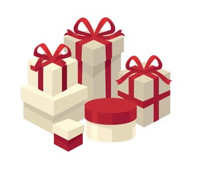 Gift boxes of different shapes and colors set vector.