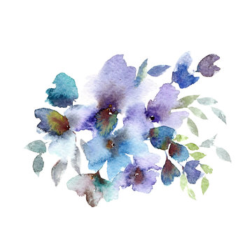 Fototapeta Blue flowers. Watercolor floral card. Wedding invitation design