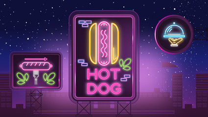 Neon Sign with Hot Dog