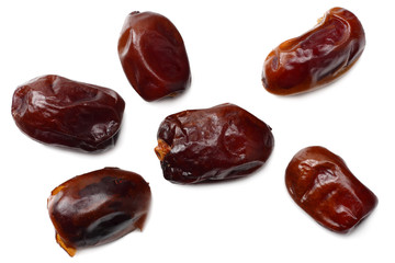 date fruit isolated on white background. top view