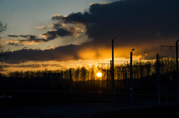 Fototapeta na wymiar Siberian sunset and tree silhouettes