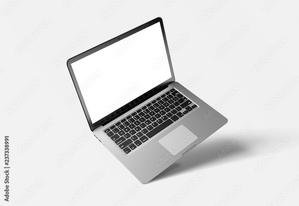 Poster mock up of a computer isolated on a background with shadow