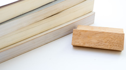 book close up background education concept with woodenblock
