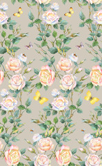  Light roses seamless background pattern. Version 5