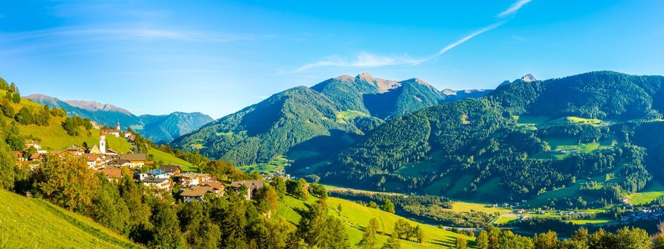 Panoramic view at village Telves in hills near Vipiteno in Italian South Tyrol