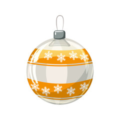 Christmas ball yellow, gold, white colour decorated on white background, illustration, vector, isolated