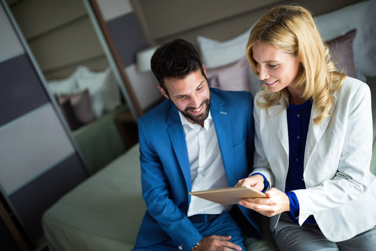 Businesspeople on business trip staying in hotel