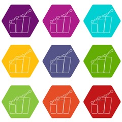 Diagram icons 9 set coloful isolated on white for web