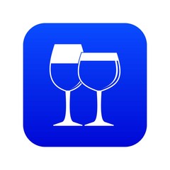 Two glasses of wine icon digital blue for any design isolated on white vector illustration