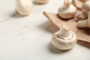 Fresh mushrooms on light table