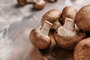 Fresh mushrooms on plate, closeup