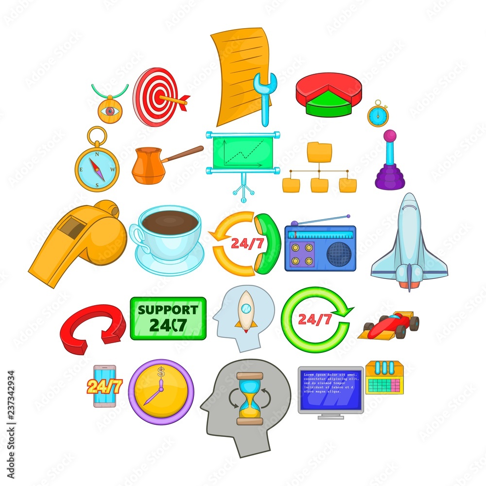 Poster around the clock icons set. cartoon set of 25 around the clock vector icons for web isolated on whit