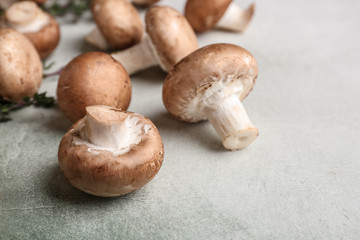 Fresh mushrooms on light table