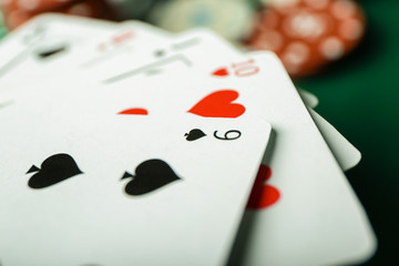 Cards for poker game, closeup