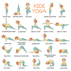 Kids yoga set with cute cartoon girl