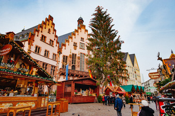 Celebrating new years eve. Happy family holidays. City holiday. Amazing Christmas market spirit in Frankfurt, Germany. November 28, 2018. - 237345716