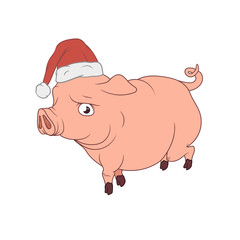 A pig with a Santas hat on, as a symbol of the upcoming year