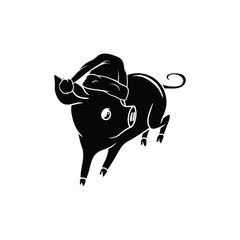 New Year 2019, little pig with a hat, running