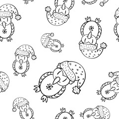 Seamless doodle owl pattern hand drawing in vector