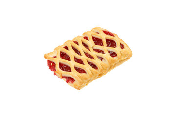 bun with cherry filling on white background