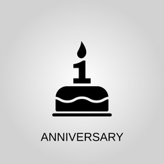 The birthday cake with candles in the form of number 1 icon. Anniversary concept symbol design. Stock - Vector illustration can be used for web.