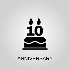 The birthday cake with candles in the form of number 10 icon. Anniversary concept symbol design. Stock - Vector illustration can be used for web.