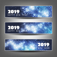 Fototapeta na wymiar Set of Horizontal Christmas, New Year Headers or Banners Design - 2019
