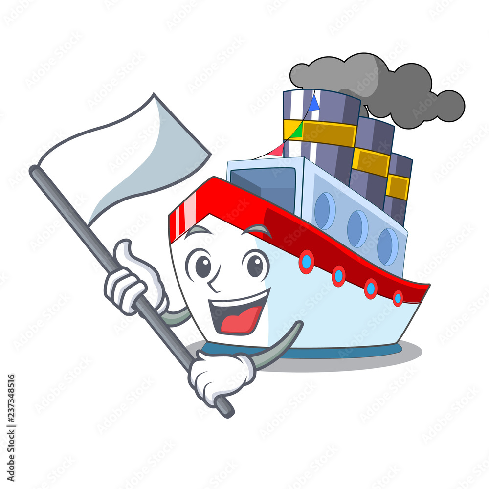 Poster With flag ship contener a in shape cartoon