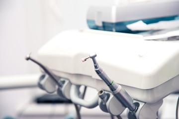 Professional Dentist tools in dental office. Dental Hygiene and Health conceptual image.