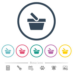 Shopping basket flat color icons in round outlines