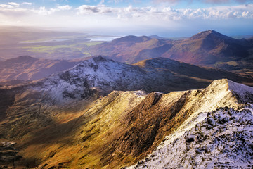 Naklejka na ściany i meble Snowdon is the highest mountain in Wales, at an elevation of 1,085 metres, Uk.