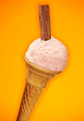 STRAWBERRY ICE CREAM CONE WITH CHOCOLATE FLAKE