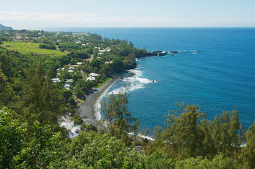 Fototapeta na wymiar View to the sea coast at Reunion island, France.