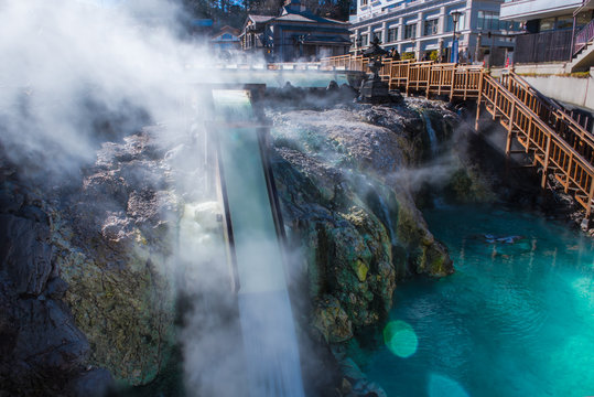 Yubatake hot spring in Kusatsu onsen. Gunma,Japan.