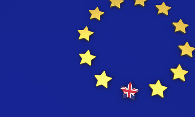 Brexit concept. European union yellow stars with great britain union jack flag. 3D Rendering