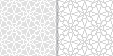Light gray geometric ornaments. Set of seamless patterns - 237351102