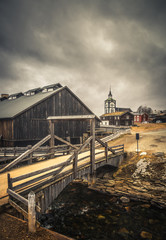 View on Roros church. Norwegian original architecture. Mining town.