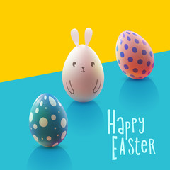 Easter design with colorful realistic eggs.