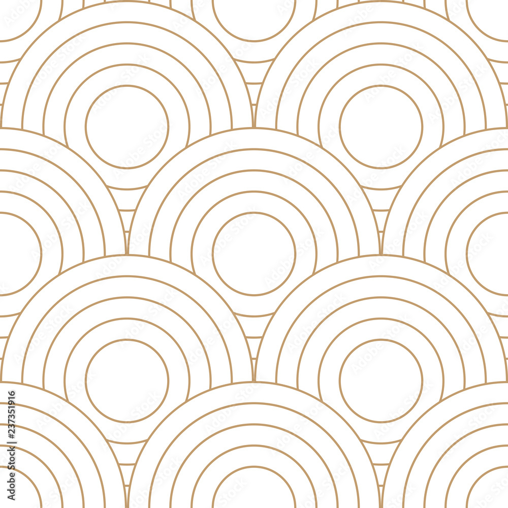 Poster Abstract retro pattern of geometric shapes. Golden mosaic backdrop. Geometric wave of circles  background, vector