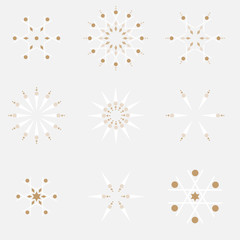 Snowflakes pattern vector. Geometric background with snowflakes shapes in gold and white.