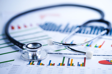 Stethoscope, Charts and Graphs spreadsheet paper, Finance, Account, Statistics, Investment,...