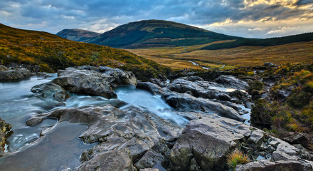 Water flows at the Fairy pools at Isle of Skye 