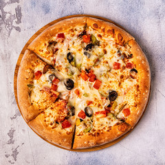 Vegetarian pizza with mushrooms, vegetables, cheese
