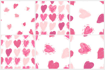 Fototapeta na wymiar Seamless pattern set with hearts. Valentines day background
