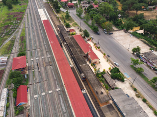 Thai train station with diesel locomotive