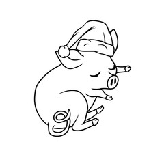 Little piglet with the curly tail sleeping