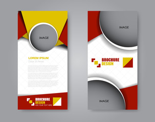 Vector flyer and leaflet design. Set of two side brochure templates. Vertical banners. Red and yellow color.